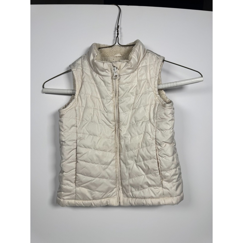 Baby Gap Puffer Vest Girl 3 Years Cream Sherpa Lined‎ Warmest Quilted Full Zip